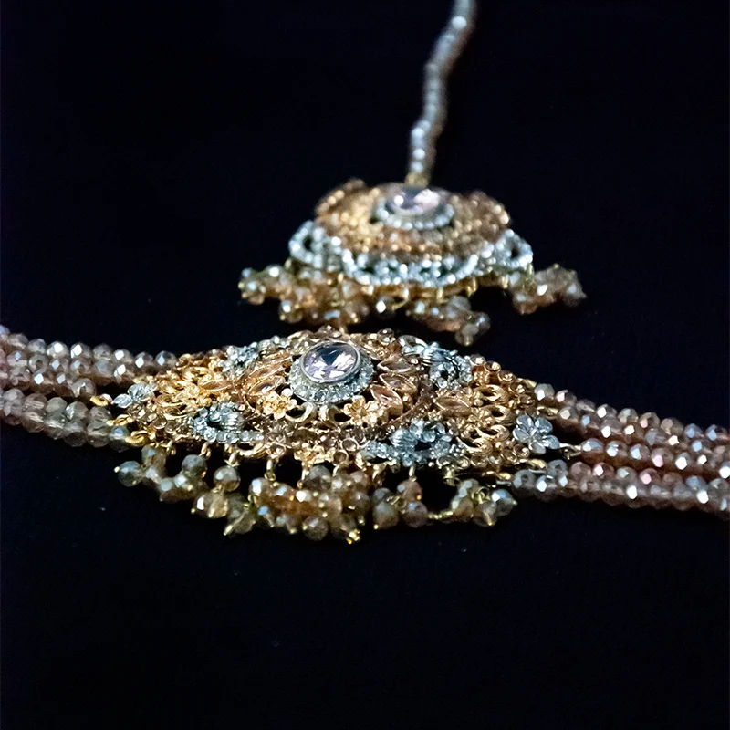 Regal Pearl and Stone-Studded Necklace Set