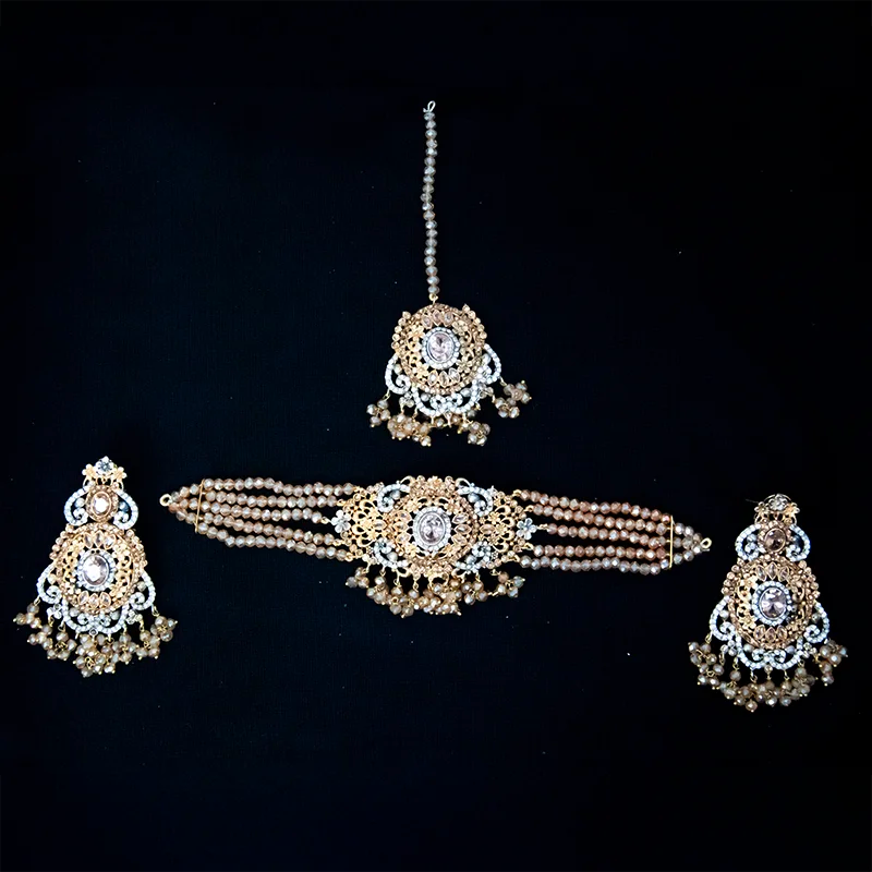 Regal Pearl and Stone-Studded Necklace Set